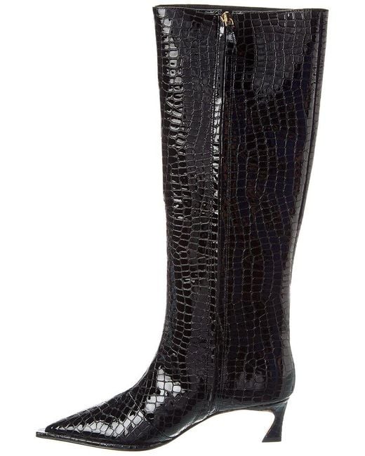 Alexandre Birman Black Croc-Embossed Patent Knee-High Boots