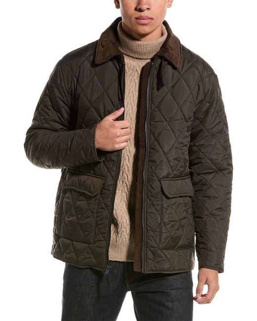 Magaschoni Black Collared Padded Zip-Up Corduroy Jacket for men