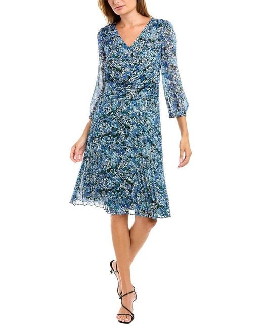 Karl Lagerfeld Floral Chiffon Pleated Midi Dress in Blue Lyst