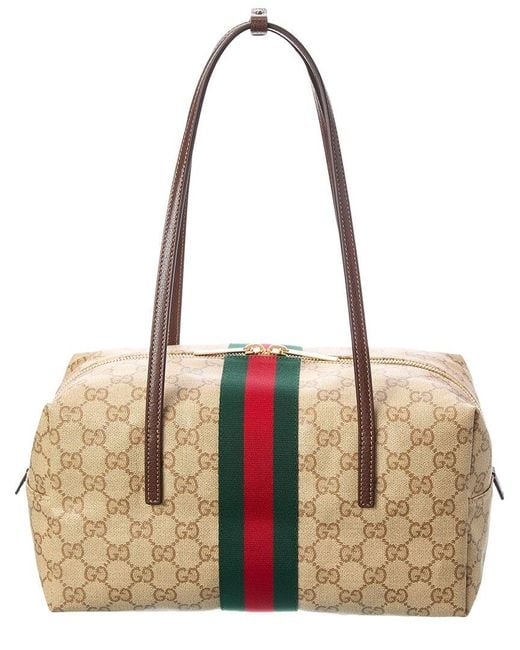 Gucci Natural Melrose Medium Gg Coated Canvas & Leather Boston Bag