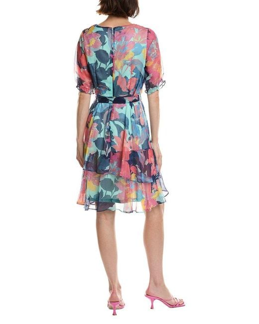 Tahari Blue Printed Mini Dress