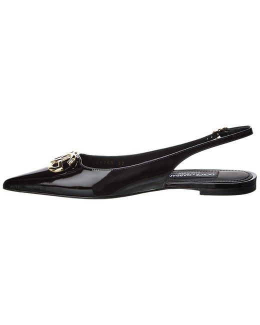 Dolce & Gabbana Black Dg Logo Leather Slingback Flat