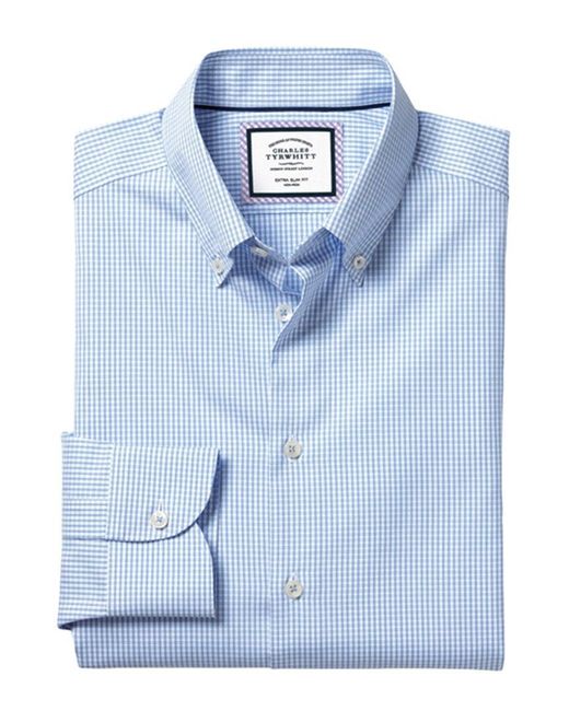 Charles Tyrwhitt Blue Non-iron Button Down Check Extra Slim Fit Shirt for men