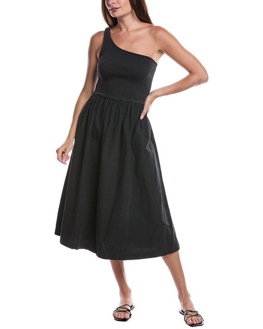 Nation Ltd Black Connie One-Shoulder Smocked Midi Dress