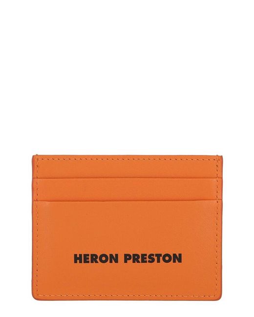 Heron Preston Orange Hp Tape Ns Leather Card Holder Wallet for men