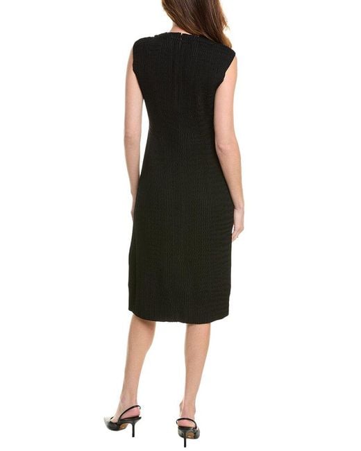 Lafayette 148 New York Black Silk-Blend Pleated Cap Sleeve Below Knee Dress