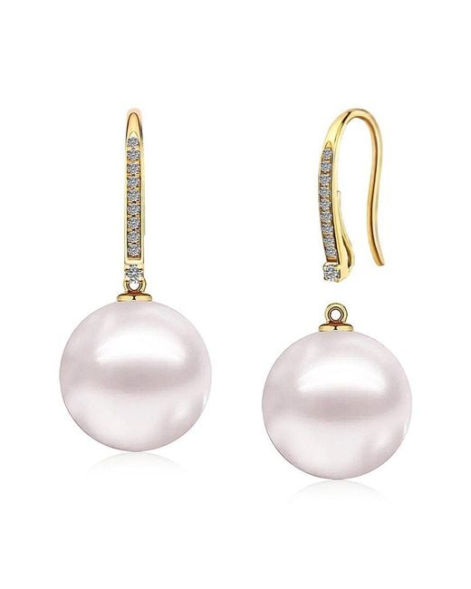 Kai Fine Jewelry Natural 14K 0.15 Ct. Tw. Diamond & 12-13Mm Pearl Drop Earrings