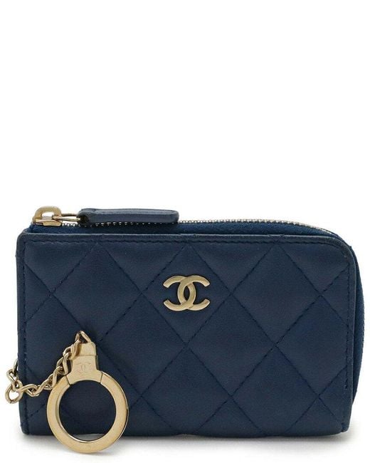 Chanel Blue Lambskin Leather Matelassé Coin Case (authentic Pre-loved)