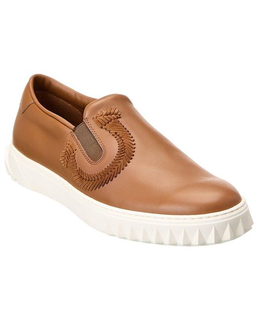 Ferragamo Brown Gancini Leather Slip-On Sneakers for men