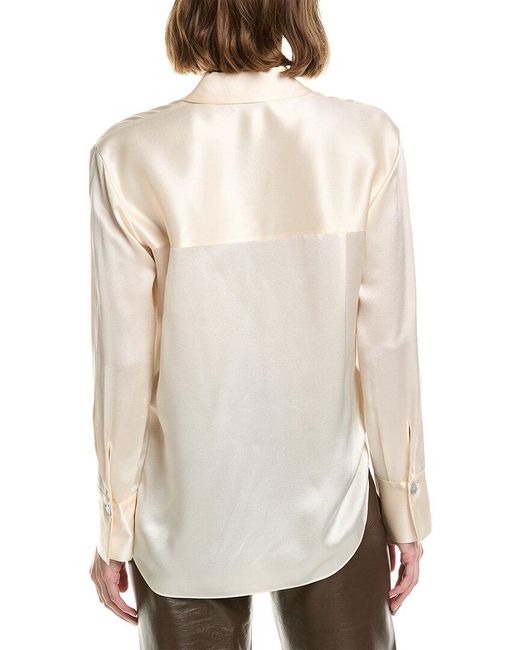 Vince White Relaxed Chest Pocket Silk Blouse