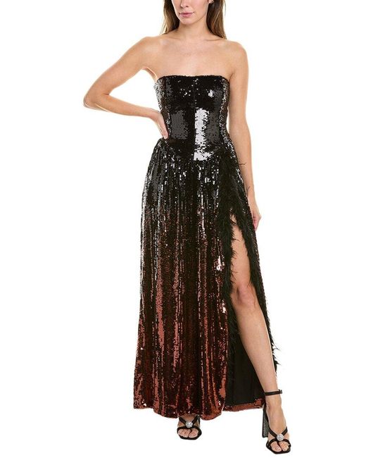 WeWoreWhat Brown Corset Feathered Gown