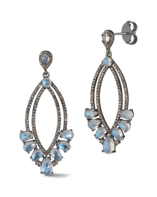 Banji Jewelry Blue Silver 15.65 Ct. Tw. Diamond & Rainbow Moon Stone Drop Statement Earrings