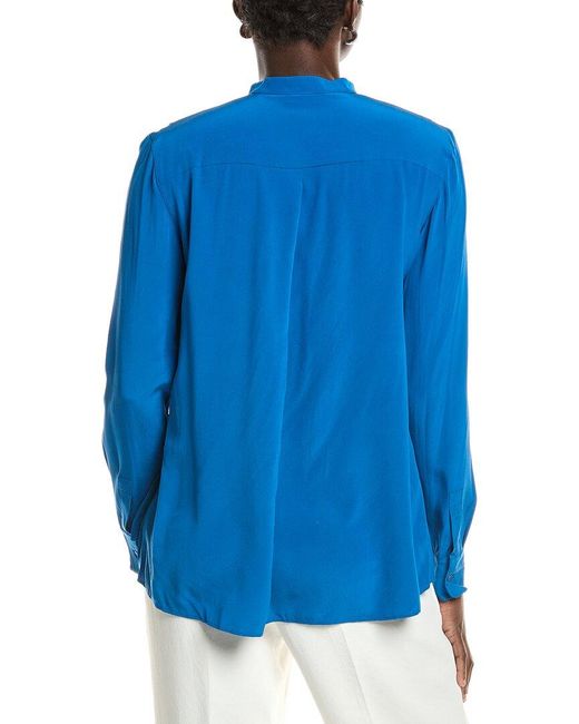 Akris Punto Blue Ruffle Silk Blouse