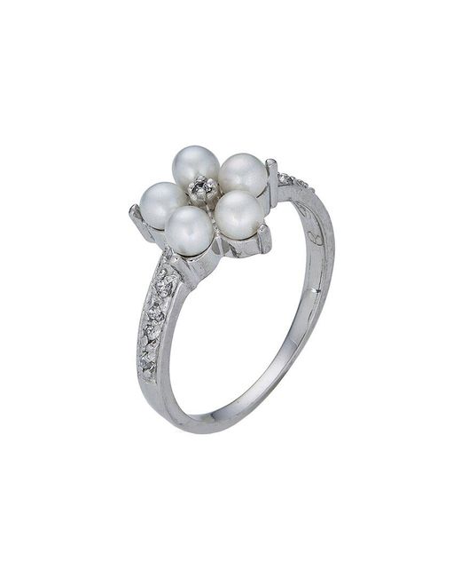 Belpearl White Silver Pearl Cz Ring