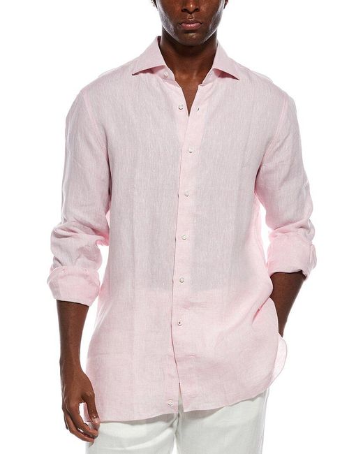 Isaia Pink Linen Dress Shirt for men