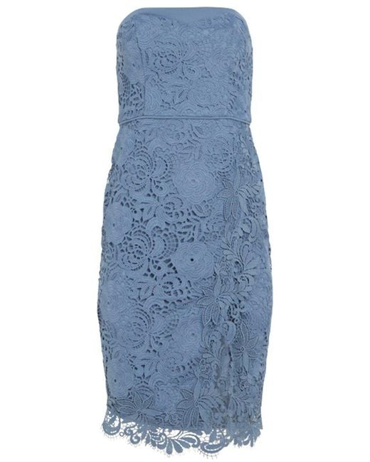 Reiss Blue Finley Bandeau Lace Midi Dress