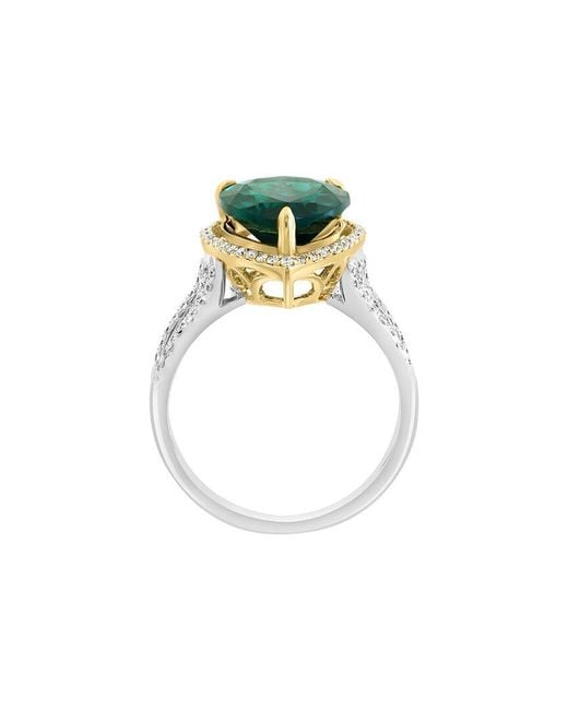 Effy Fine Jewelry Green 14K Two-Tone 4.80 Ct. Tw. Lab-Grown Diamond & Lab-Grown Emerald Ring