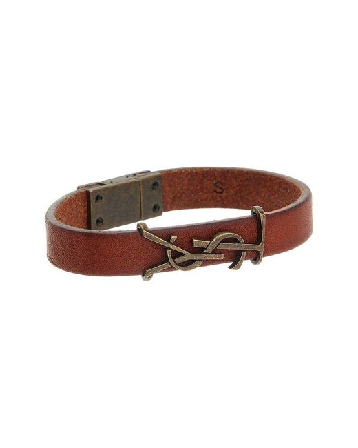 Saint Laurent Brown Cassandre Leather Bracelet