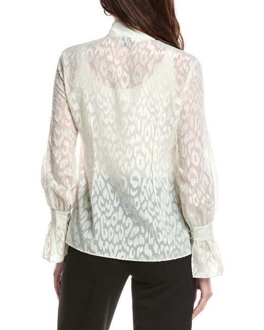 St. John White Coupe Pleated Blouse