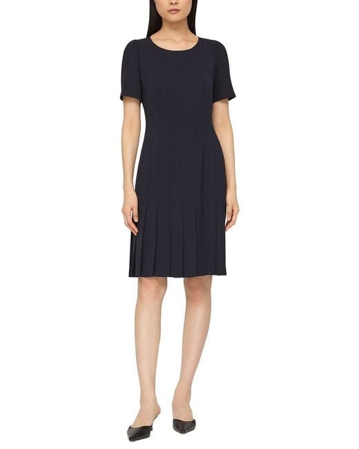 Lafayette 148 New York Blue Plus Puff Sleeve Pleated Dress