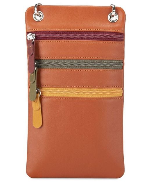 Mywalit Orange Leather Travel Neck Purse
