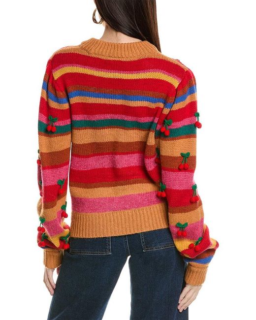 Farm Rio Red Crochet Cherry Wool-blend Sweater