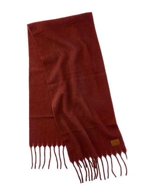 Vince Red Lofty Solid Leather-Trim Wool & Alpaca-Blend Scarf
