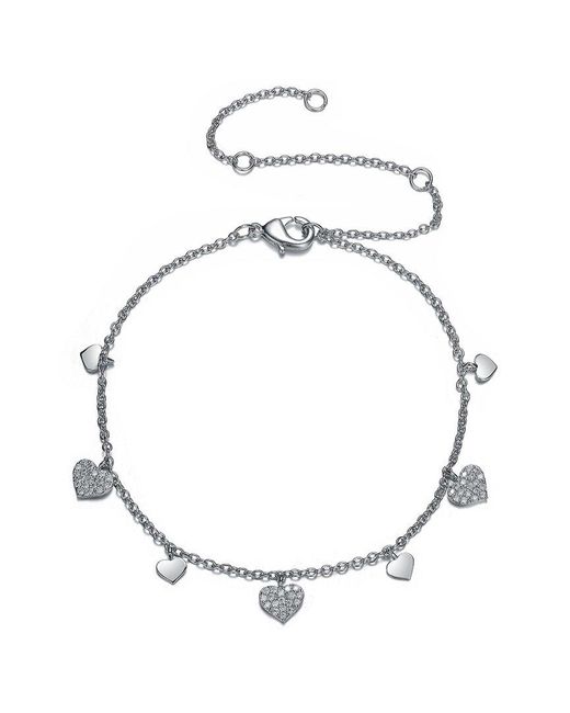 Rachel Glauber White Rhodium Plated Cz Heart Charm Bracelet