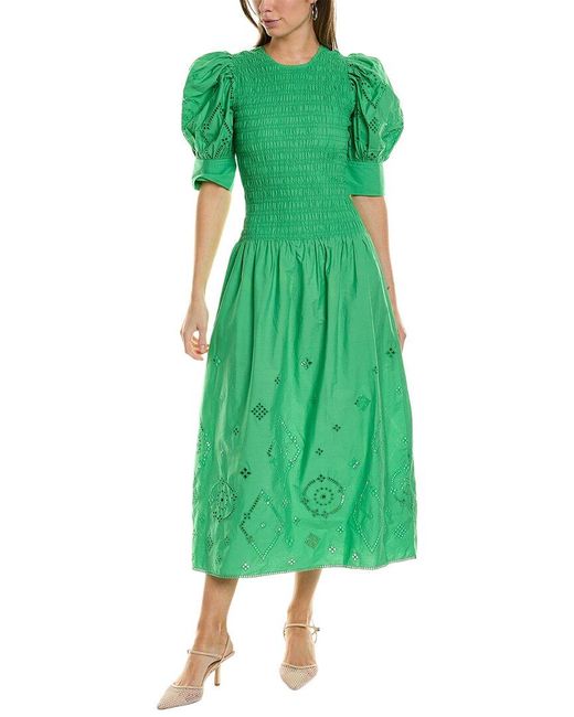 Ganni Green Broderie Anglaise Maxi Dress