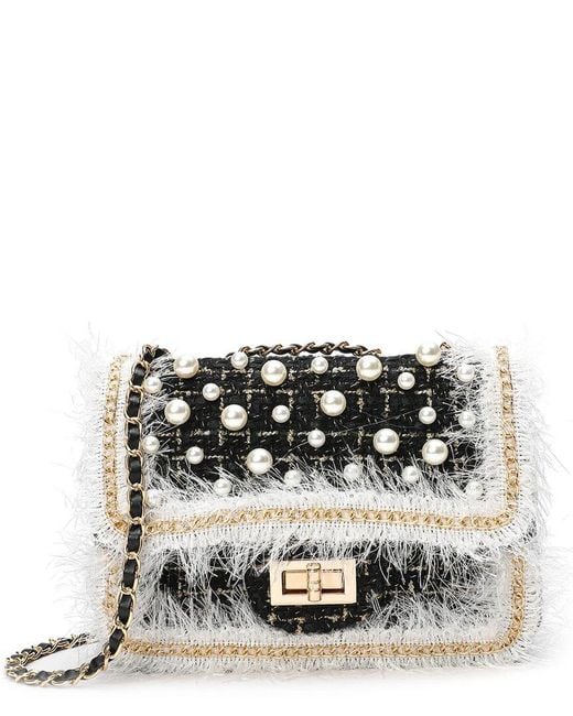 Tiffany & Fred Paris Gray Quilted Leather Tweed & Pearls Messenger Shoulder Bag