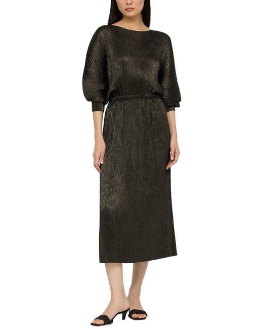 Lafayette 148 New York Black Long Sleeve Gathered Waist Dress