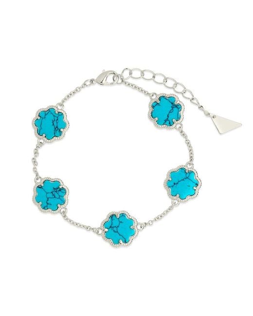 Sterling Forever Blue Rose Petal Station Bracelet
