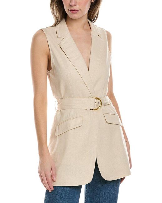 Ellen Tracy Belted Linen-blend Vest in Natural | Lyst