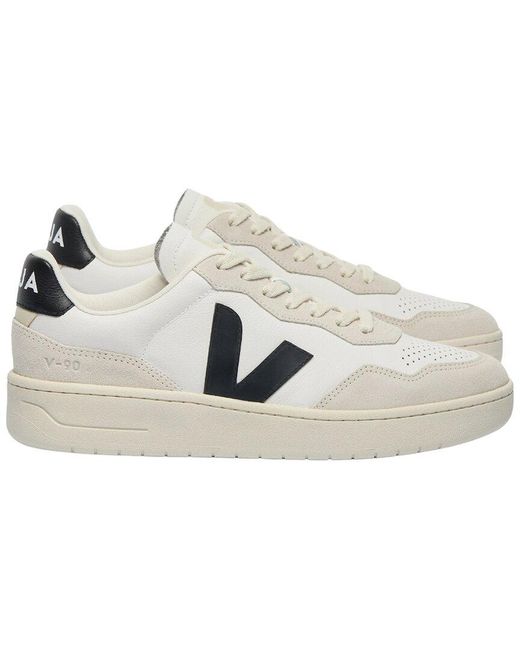 Veja White V-90 Leather & Suede Sneaker