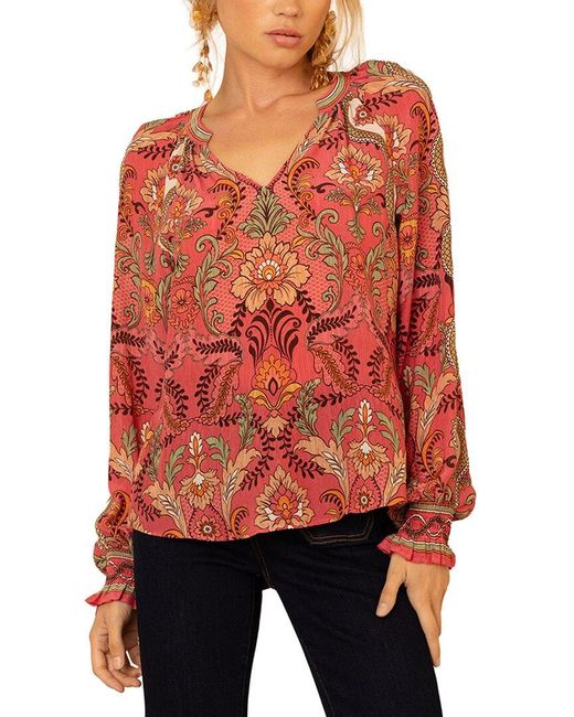 Hale Bob Red Whitley Silk Top