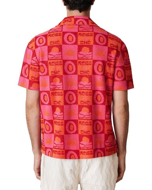 Reiss Red Saura Towelling Sunset Shirt for men