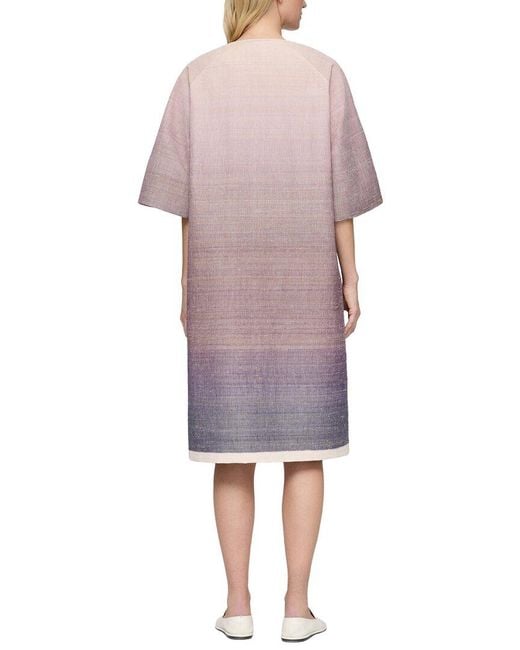Lafayette 148 New York Purple Collarless Elbow Sleeve Silk & Wool-Blend Coat