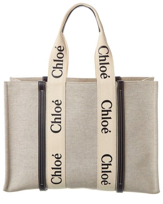 Chloé Woody Large Canvas & Leather Tote in Natural | Lyst UK