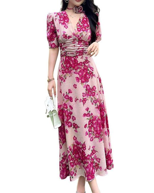 BURRYCO Purple Short Sleeve Maxi Dress