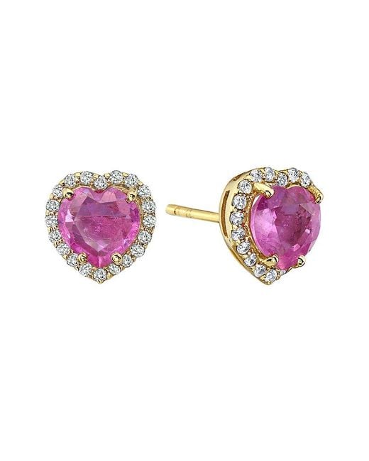 Forever Creations USA Inc. Forever Creations 14k 2.13 Ct. Tw. Diamond & Pink Sapphire Halo Heart Earrings
