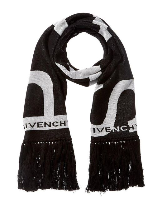 Givenchy Black Logo Fringe Scarf