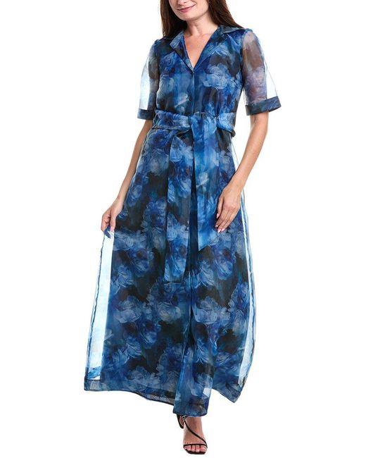 Julia Jordan Blue Organza Shirt Gown