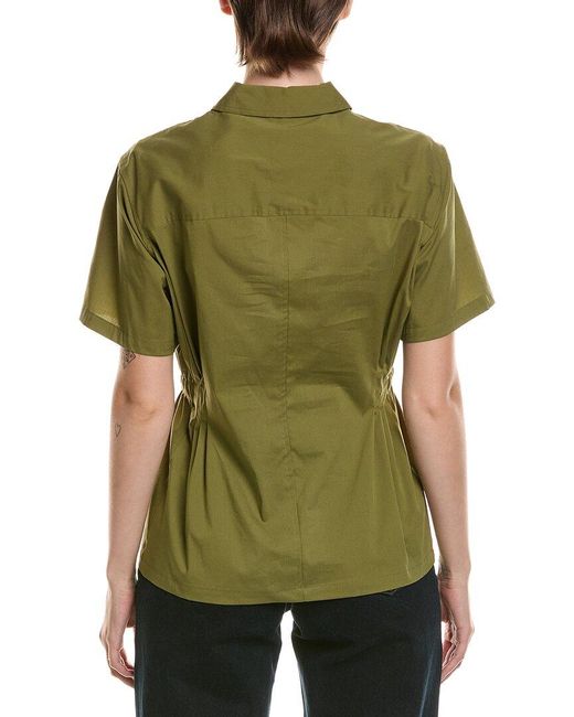 Anne Klein Green Pleated Waist Button-Up Shirt