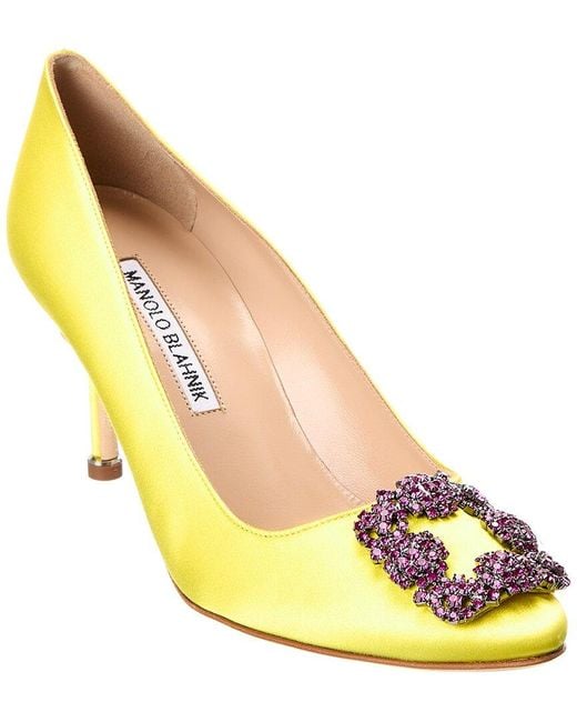 Manolo Blahnik Yellow Hangisi 70 Satin Pump