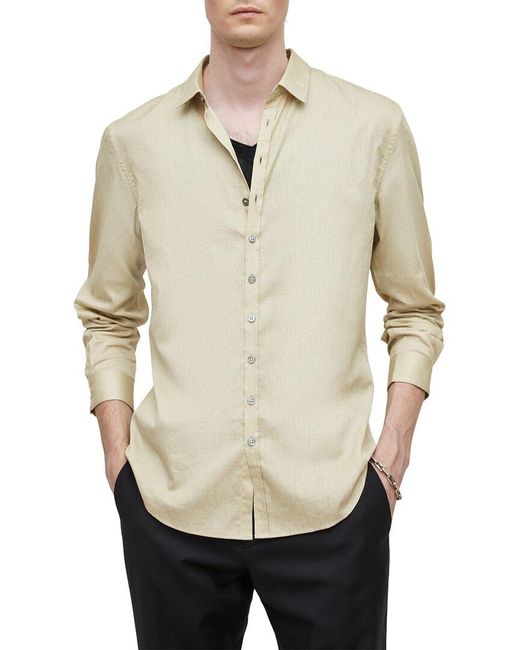 John Varvatos Natural Button Band Collar Shirt for men