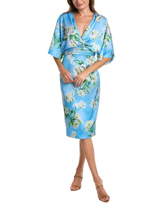 THEIA Blue Kimono Midi Dress