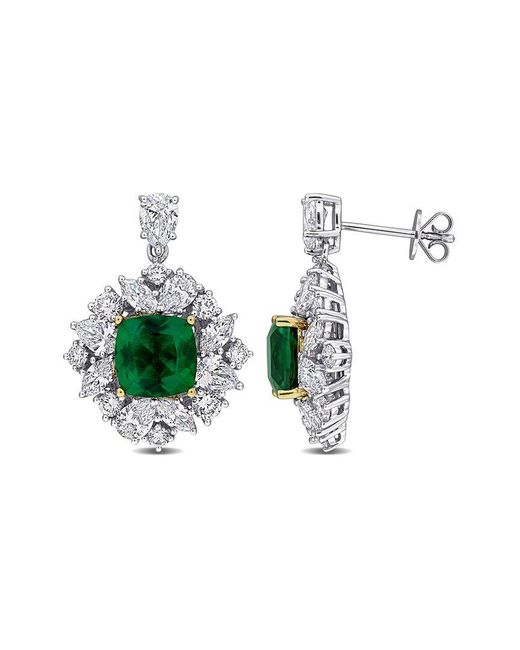 Lab Grown Gemstones Multicolor Created Forever 18K 7.41 Ct. Tw. Lab-Grown Diamond & Lab-Grown Emerald Stud Earrings
