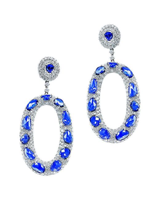 Diana M Fine Jewelry 18k 27.32 Ct. Tw. Diamond & Blue Sapphire Earrings