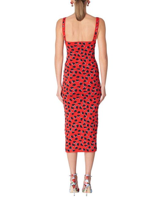 Carolina Herrera Red Strappy Bustier Knit Column Silk-blend Midi Dress