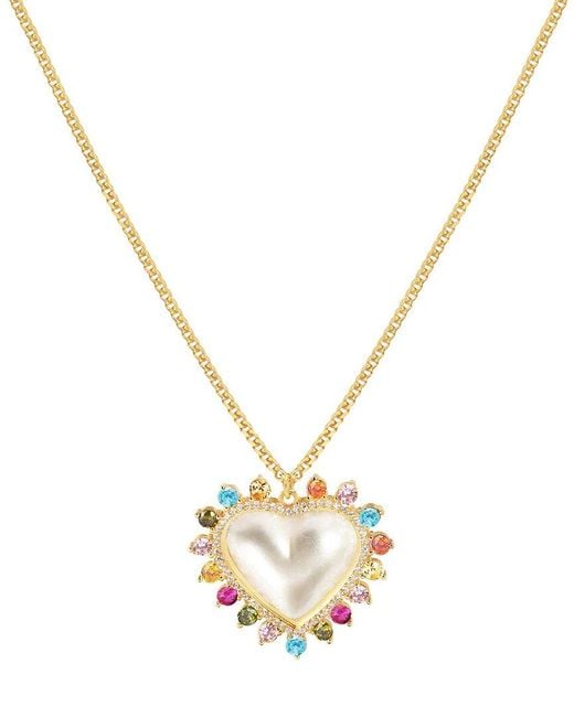 Gabi Rielle Metallic 14k Over Silver Pearl Cz Sweet Heart Necklace